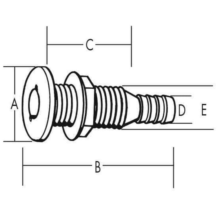 TH Marine TH-750-DP Thru Hull 3/4 Straight Black