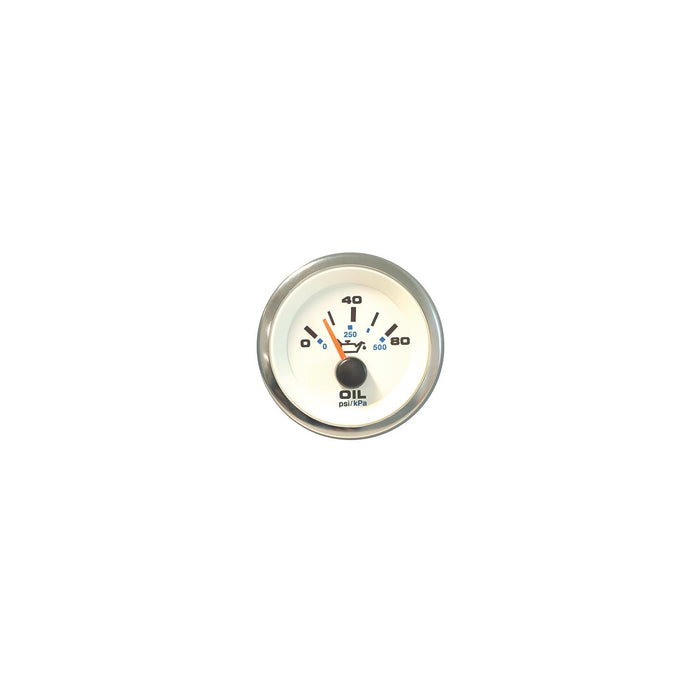 Sierra 62542P White Premier Pro 2" Oil Pressure Gauge, SS, 0-80 PSI Dial Range, Requires "C" Sender Code