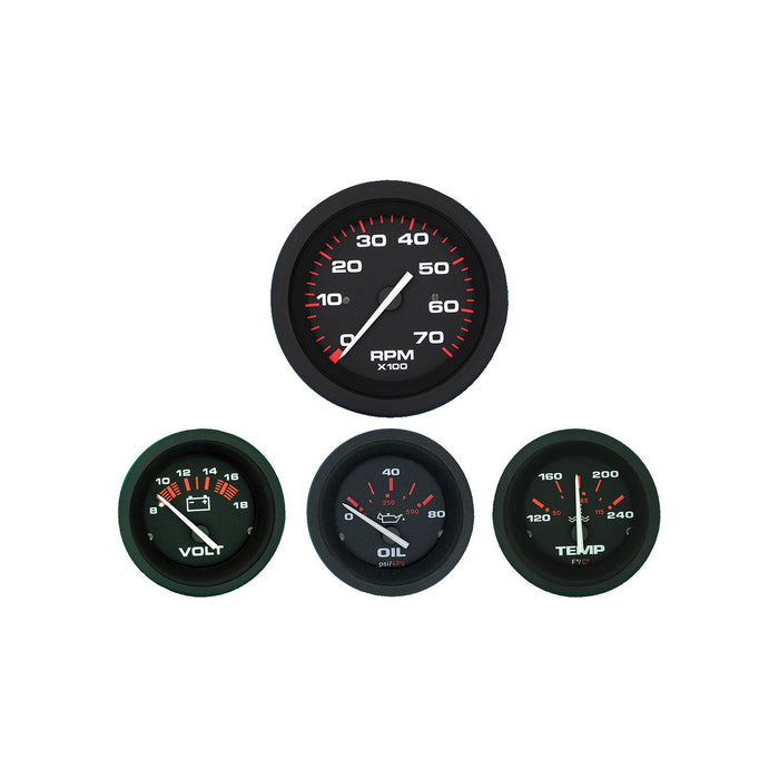 Sierra 69722P Amega Series Gauge Set, Black Inboard 4 Set, Tach, Volt, Oil Pressure & Water Temp