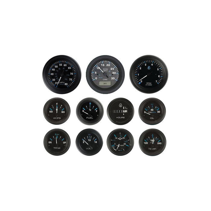 Sierra 68413P Eclipse Series Black 6-Gauge Set, For Inboard/Sterndrive, Tach/Speedo/Volt/Fuel/Temp/Oil