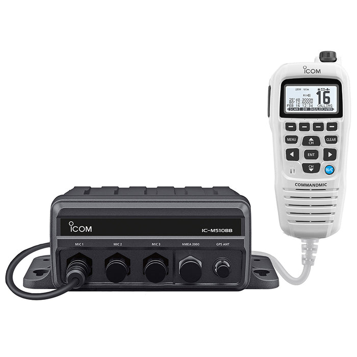 Icom M510BB GW 21 Black Box VHF w/White Command Mic &amp; 3 Command Mic Ports