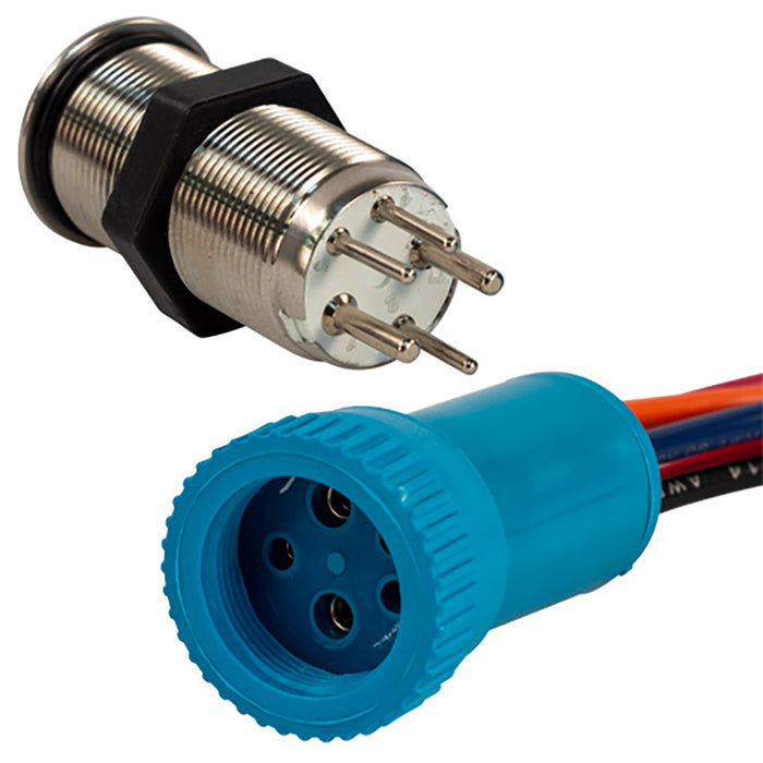 Interruptor pulsador Bluewater de 19 mm, contacto momentáneo de encendido/apagado, LED azul/rojo, cable de 1'