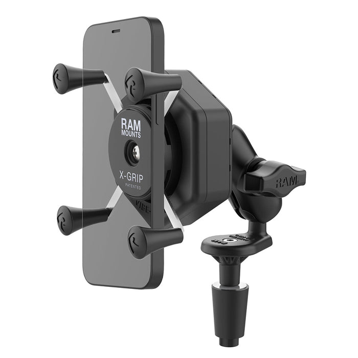 Soporte para teléfono RAM Mount RAM® X-Grip® con Vibe-Safe™ y base de horquilla - Corto