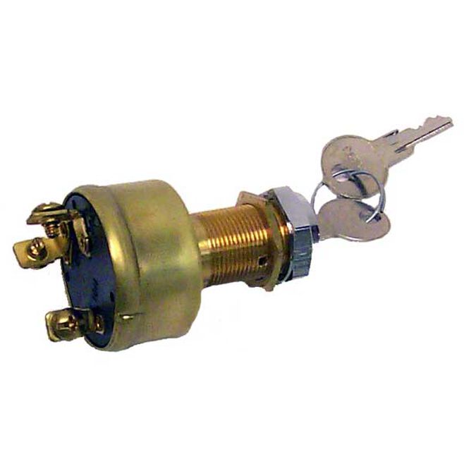 Sierra MP39060-1 Conventional 3 Position 1 1/8" Brass 3 Screw Terminal 12V 15, Amp Ignition Starter Switch
