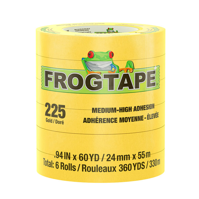 Cinta de enmascarar FrogTape CP 225 de adherencia media-alta - 24 mm x 55 m x paquete de 6 - Dorada - Apta para 225 °F