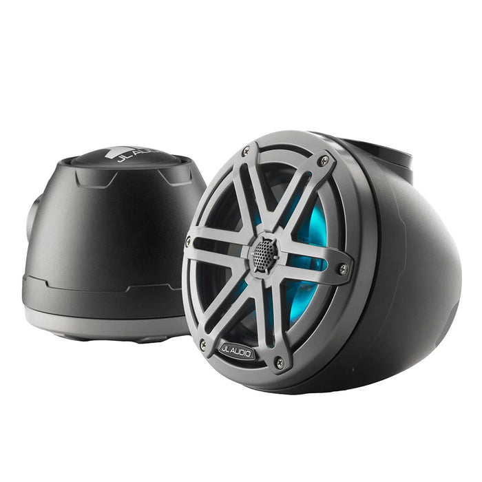 JL Audio M3 VeX Series 6.5" Enclosed Coaxial Speakers with RGB LED Lighting & Gray Metallic Sports Grilles - M3-650VEX-MB-S-GM-I