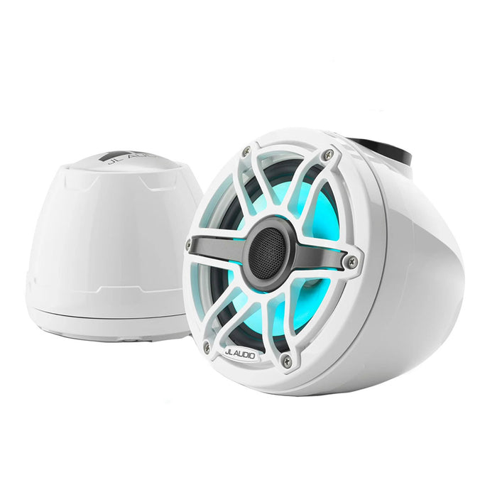 JL Audio M6 VeX Series 6.5" Enclosed Coaxial Speakers with RGB LED Lighting & White Sports Grilles - M6-650VEX-GW-S-GWGW-I