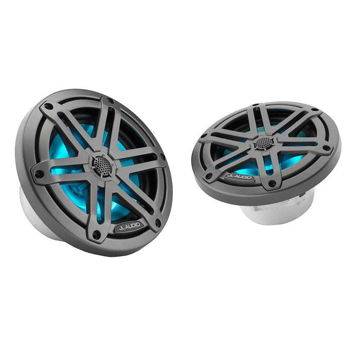JL Audio M3 Series 6.5" Marine Coaxial Speakers with Grey Metallic Sport Grilles with RGB LED Lighting - M3-650X-S-GM-I