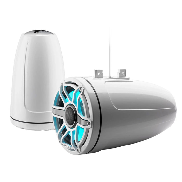 JL Audio M6 Series 8.8" Enclosed Tower Coaxial System with Gloss White Sport Grille & Transflective LED Lighting - M6-880ETXV3-GW-S-GWGW-I