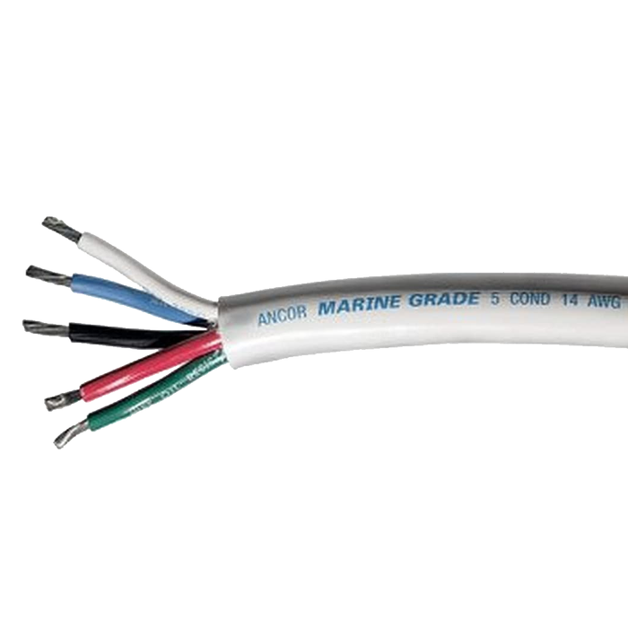Ancor 155010 Marine Grade Tinned Copper White Flat Signal Cable, 14/5 AWG, 100', Black/Blue/Green/Brown/Red
