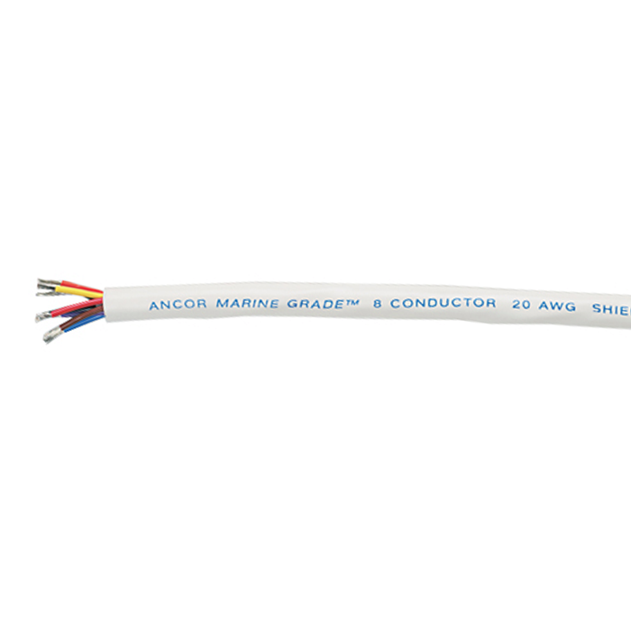 Ancor 158010 Marine Grade Tinned Copper White Flat Signal Cable, 20/8 AWG, 100', BK/RD/GN/BL/BN/OR/VI/YL