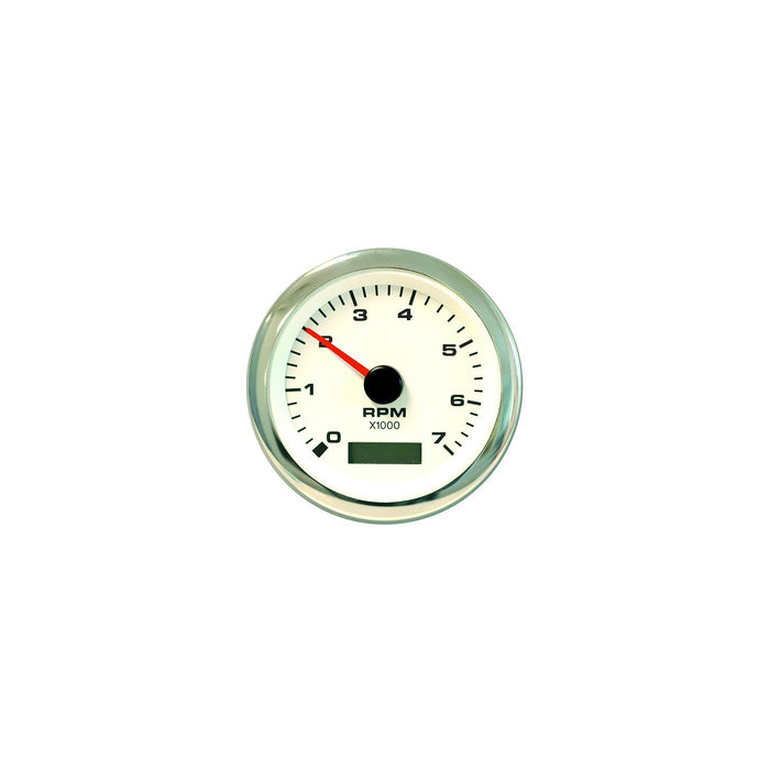 Sierra 62565P White Premier Pro 3" Tachometer & Hourmeter Gauge, 0-7,000 RPM Dial Range, SS, Outboard & 4 Stroke Gas, Alt/Coil Sender