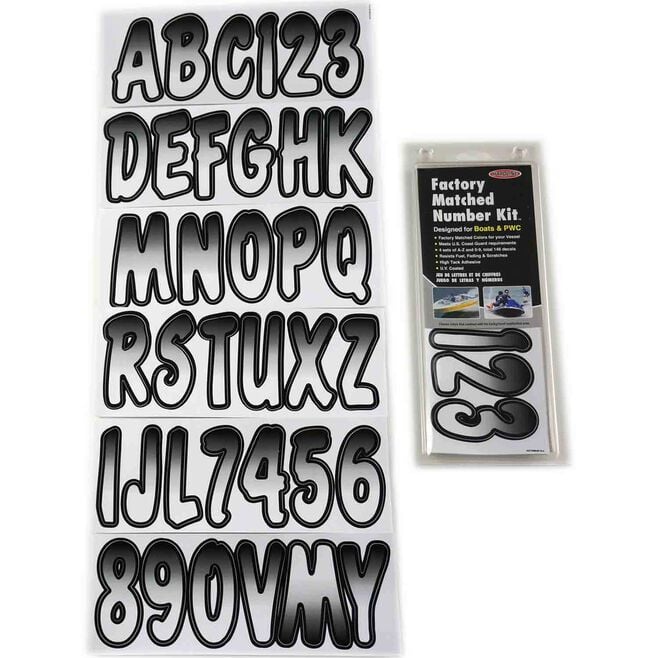 Hardline WHBKG200 Series 200 Registration Kit, Cursive, White/Black Gradation, 4 Sets of 3" A-Z, 0-9