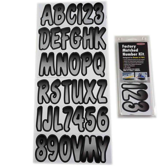 Hardline SIBKG200 Series 200 Registration Kit, Cursive, Silver/Black Gradation, 4 Sets of 3" A-Z, 0-9