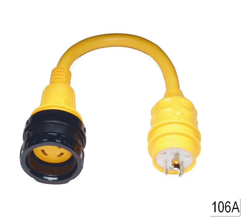 Marinco 106A Standard Pigtail Adapter Dock Side Male, 20A 125V Male to 30A 125V Female, with Sealing Collar System