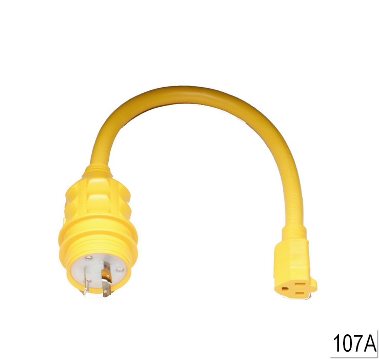 Marinco 106A Standard Pigtail Adapter Dock Side Male, 20A 125V Male to 30A 125V Female, with Sealing Collar System