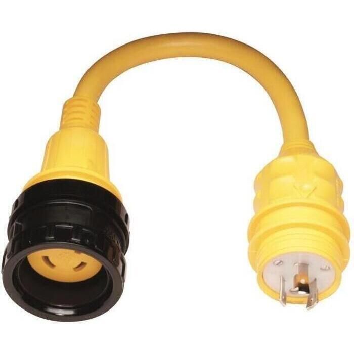Marinco 106A Standard Pigtail Adapter Dock Side Male, 20A 125V Male to 30A 125V Female, with Sealing Collar System