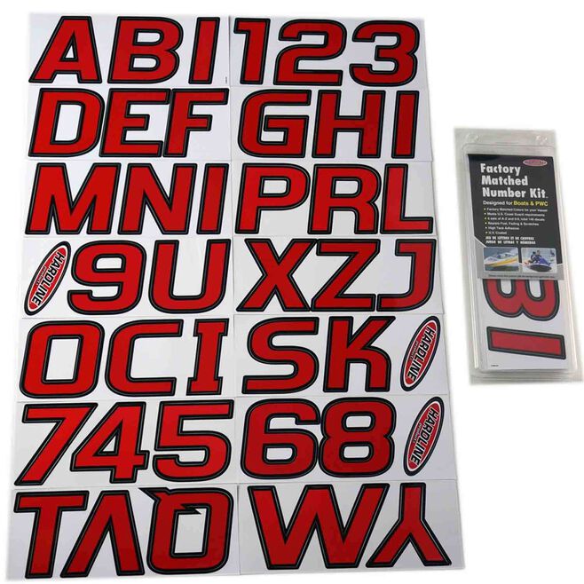 Hardline REBLK700 Series 700 Registration Kit, Red/Black, Slanted European Font, Solid Fill/Outline, 4 Sets of 3" A-Z, 0-9