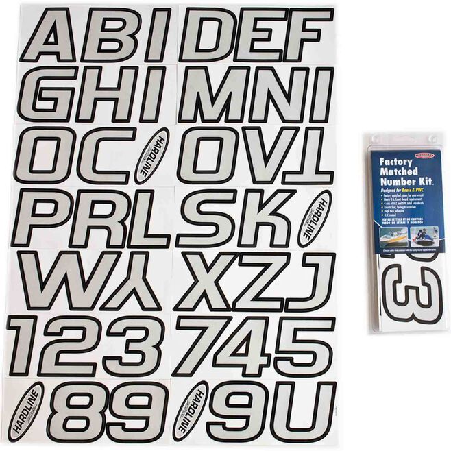 Hardline SIBLK700 Series 700 Registration Kit, Silver/Black, Slanted European Font, Solid Fill/Outline, 4 Sets of 3" A-Z, 0-9