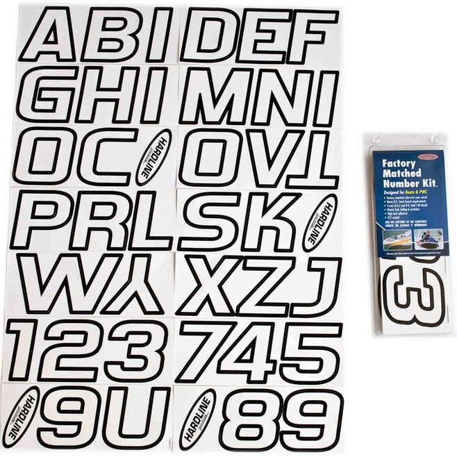 Hardline WHBLK700 Series 700 Registration Kit, White/Black, Slanted European Font, Solid Fill/Outline, 4 Sets of 3" A-Z, 0-9