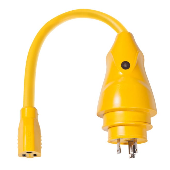 Marinco P30-15 EEL Pigtail Adapter Dock Side Male 30A 125V Locking to Boat Side, Female 15A 125V Straight Blade