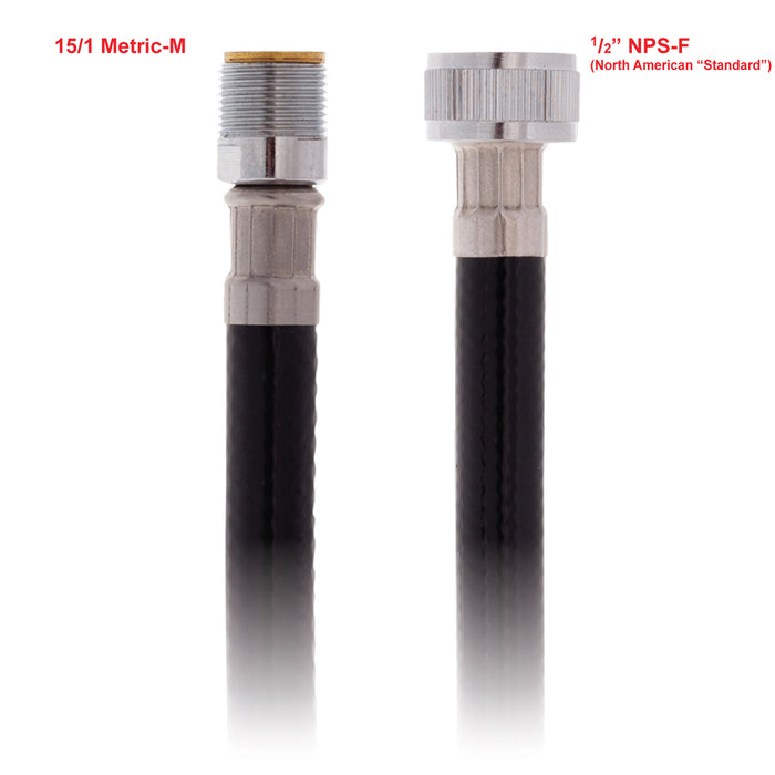 Ambassador Marine 130-0017-KP-R Hose- 6' Rubber (PVC) (15/1 Metric-M + 1/2" NPS-F) (Black)