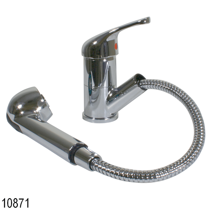 Scandvik 10871 Single Lever Galley Faucet w/ Pull-Out Sprayer, 5' Chrome-Flex Hose