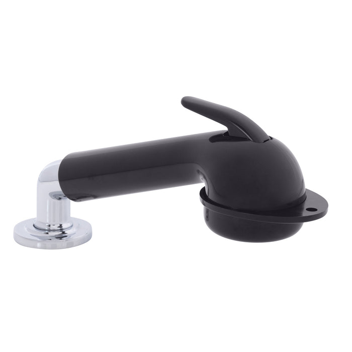 Rociador de cubierta Ambassador Marine 134-0008-KP-R - Rociador grande negro con codo, manguera de goma negra de 1.8 m y soporte de perfil ultrabajo