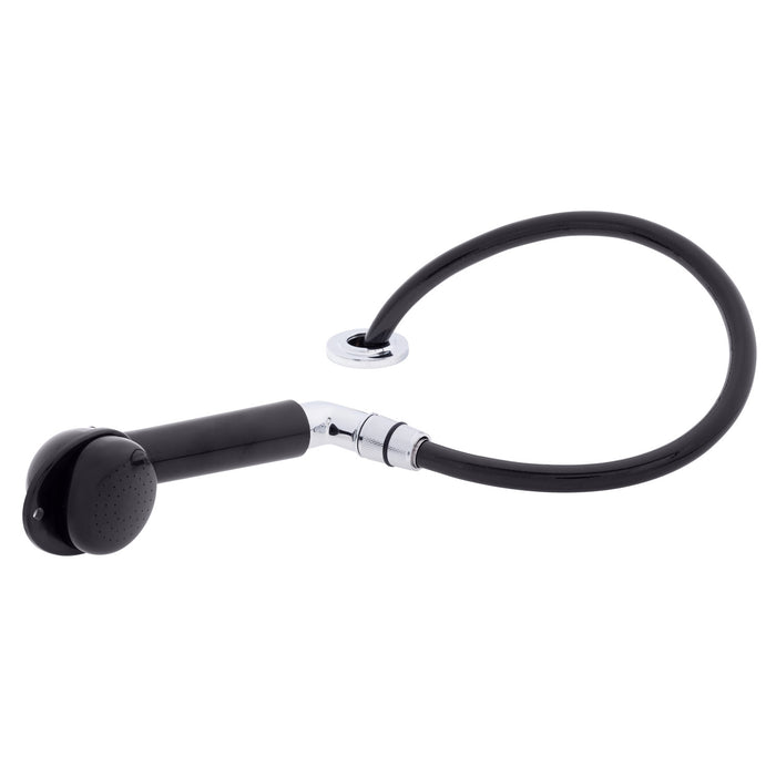 Rociador de cubierta Ambassador Marine 134-0008-KP-R - Rociador grande negro con codo, manguera de goma negra de 1.8 m y soporte de perfil ultrabajo