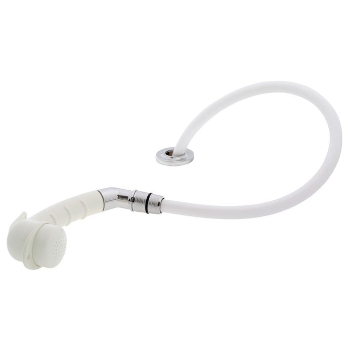 Rociador de cubierta Ambassador Marine 134-0009-WH-R - Pequeño, blanco cálido, con codo, manguera de goma blanca de 1,8 m y soporte de perfil ultrabajo