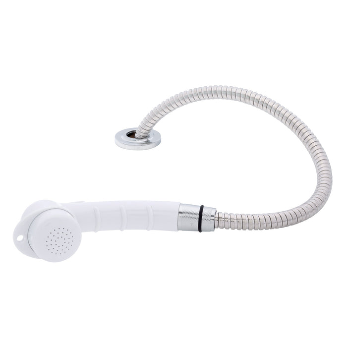 Rociador de cubierta Ambassador Marine 134-0023-AW-R - Pequeño, color blanco ártico, manguera de acero inoxidable de 1,8 m, soporte de perfil bajo