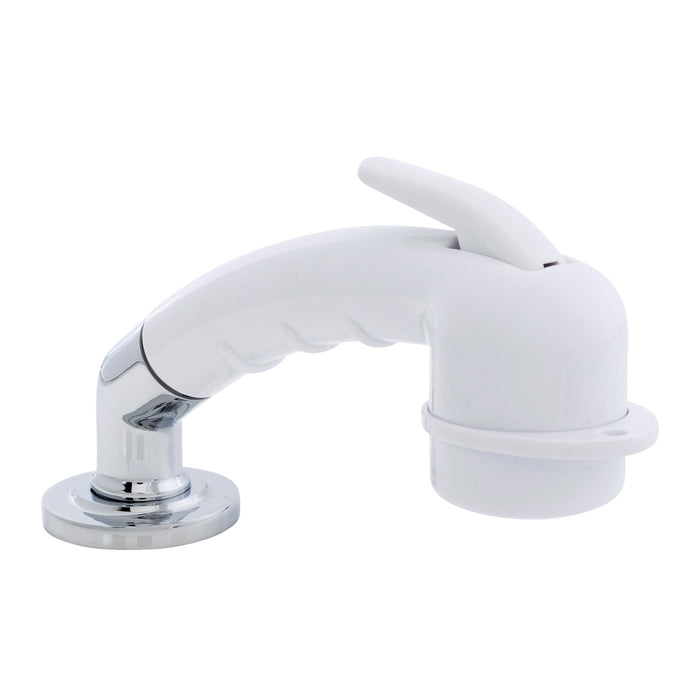 Rociador de cubierta Ambassador Marine 134-0031-AW-R - Pequeño, color blanco ártico, con codo, manguera de acero inoxidable de 1,8 m y soporte de perfil bajo