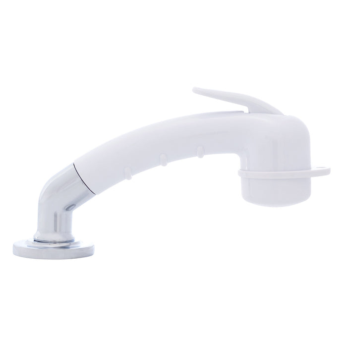 Rociador de cubierta Ambassador Marine 134-0031-AW-R - Pequeño, color blanco ártico, con codo, manguera de acero inoxidable de 1,8 m y soporte de perfil bajo