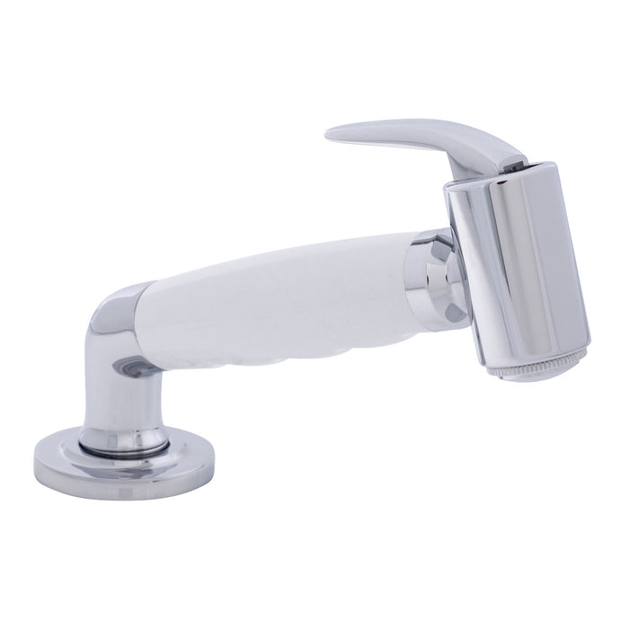 Rociador de cubierta Ambassador Marine 134-0041-AW-R - Cabeza de martillo, color blanco ártico, con codo, manguera de goma blanca de 1,8 m y soporte de perfil ultrabajo