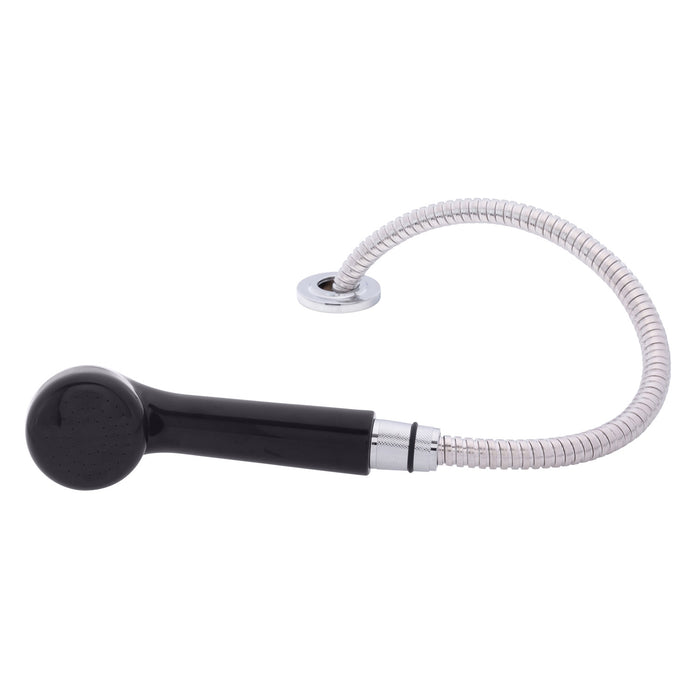 Rociador de cubierta Ambassador Marine 134-0055-KP - Rociador grande negro (sin gancho), manguera de acero inoxidable de 6', soporte de perfil bajo