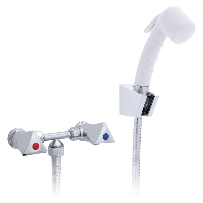 Mezclador de ducha externo Ambassador Marine 134-0207-CA Trinidad- 2H (rociador pequeño blanco ártico, manguera de acero inoxidable de 1,8 m) (cromo/blanco ártico)