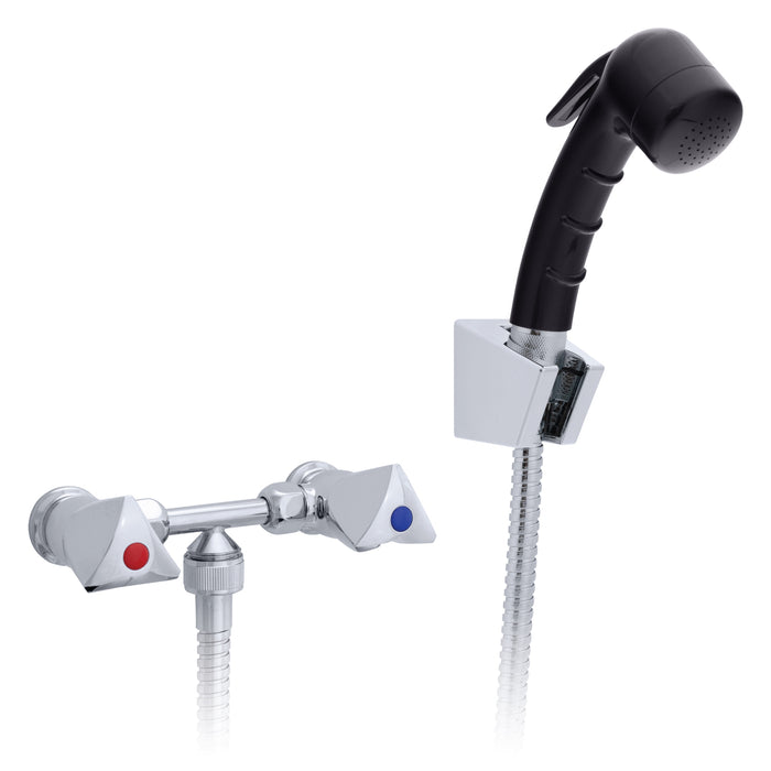 Ambassador Marine 134-0207-CK Trinidad- 2H External Shower Mixer (Small Black Sprayer, 6' Stainless Steel Hose) (Chrome/Black)