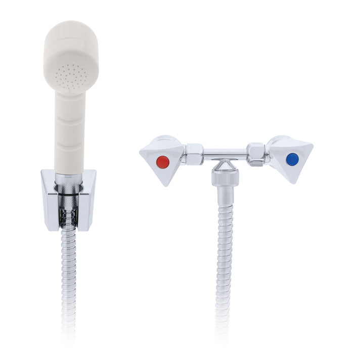 Mezclador de ducha externo Ambassador Marine 134-0207-CW Trinidad- 2H (rociador pequeño blanco cálido, manguera de acero inoxidable de 1,8 m) (cromo/blanco cálido)