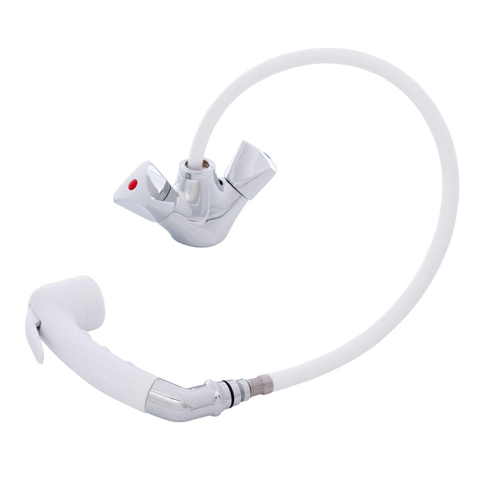 Ambassador Marine 134-0213-CA Trinidad- Head/Shower Combo Faucet (Small Arctic White Sprayer (No Hook), 6' White Rubber Hose) (Chrome/Arctic White)