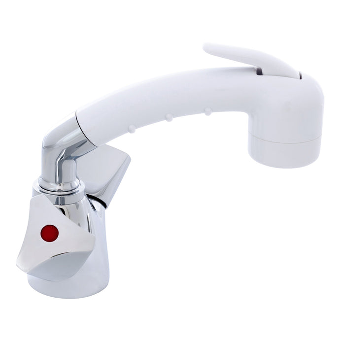Ambassador Marine 134-0213-CA Trinidad- Head/Shower Combo Faucet (Small Arctic White Sprayer (No Hook), 6' White Rubber Hose) (Chrome/Arctic White)