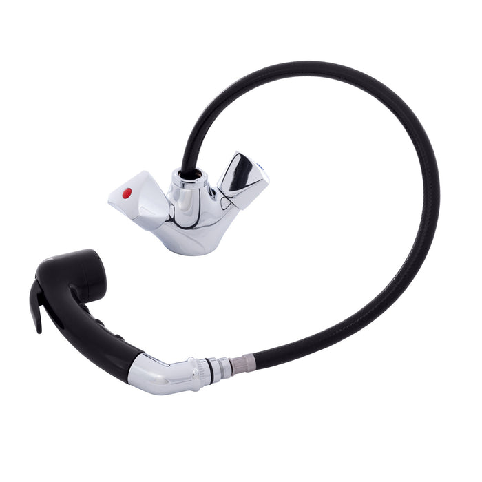 Ambassador Marine 134-0213-CK Trinidad- Head/Shower Combo Faucet (Small Black Sprayer (No Hook), 6' Black Rubber Hose) (Chrome/Black)