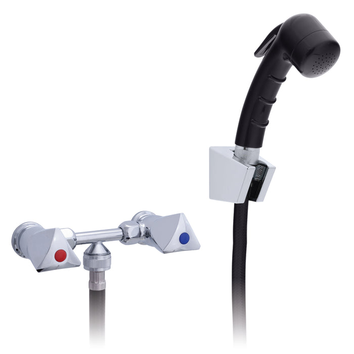Ambassador Marine 134-0214-CK Trinidad- 2H External Shower Mixer (Small Black Sprayer, 6' Black Rubber Hose) (Chrome/Black)