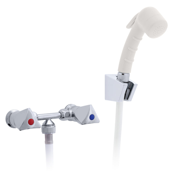 Ambassador Marine 134-0217-CW Trinidad- 2H External Shower Mixer (Small Warm White Sprayer, 10' White Rubber Hose) (Chrome/Warm White)