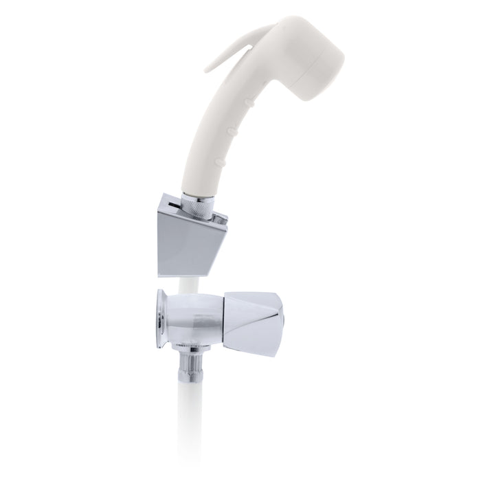 Ambassador Marine 134-0217-CW Trinidad- 2H External Shower Mixer (Small Warm White Sprayer, 10' White Rubber Hose) (Chrome/Warm White)