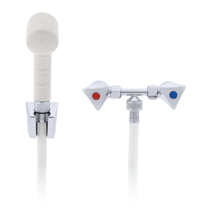 Ambassador Marine 134-0217-CW Trinidad- 2H External Shower Mixer (Small Warm White Sprayer, 10' White Rubber Hose) (Chrome/Warm White)