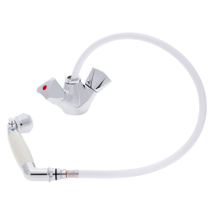 Ambassador Marine 134-0262-CW Trinidad- Head/Shower Combo Faucet (Classic Warm White Sprayer, 10' White Rubber Hose) (Chrome/Warm White)