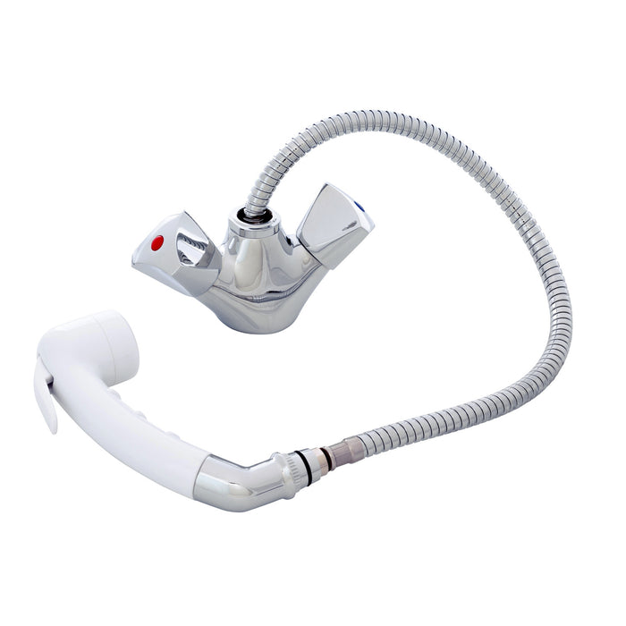 Ambassador Marine 134-0265-CA Trinidad- Head/Shower Combo Faucet (Small Arctic White Sprayer (No Hook), 6' Stainless Steel Hose) (Chrome/Arctic White)