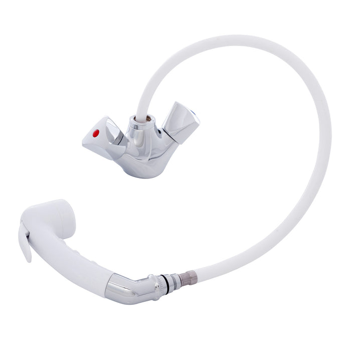 Ambassador Marine 134-0266-CA Trinidad- Head/Shower Combo Faucet (Small Arctic White Sprayer (No Hook), 10' White Rubber Hose) (Chrome/Arctic White)