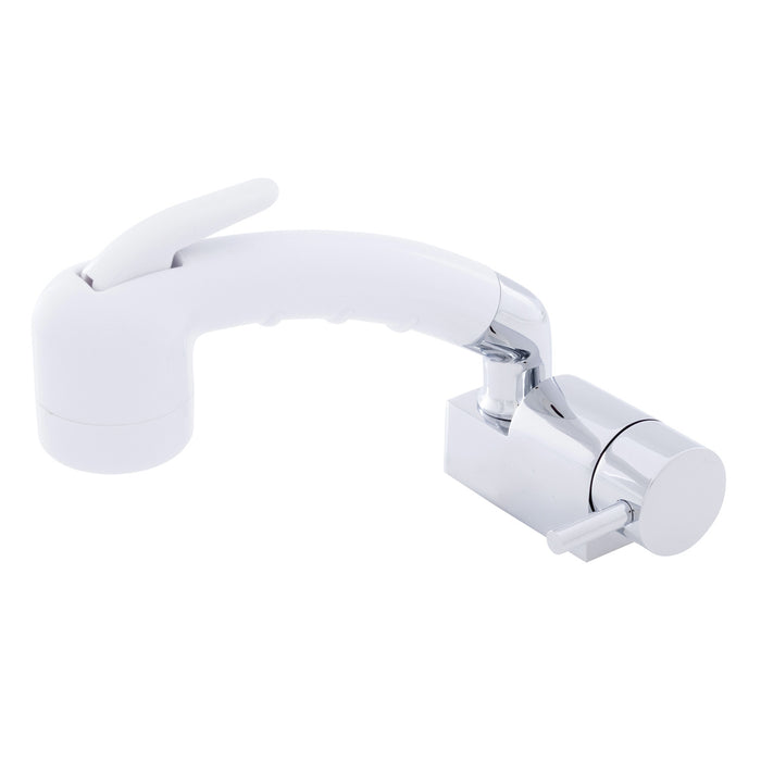 Ambassador Marine 134-1748-CA Aidack- Pull-Out Deck Tap (Cold Only) (Small Arctic White Sprayer (No Hook), 10' White Rubber Hose) (Chrome/Arctic White)