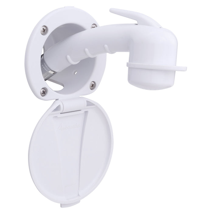 Ducha empotrada Ambassador Marine 136-0000-AW-R - Taza y tapa en blanco ártico, rociador pequeño en blanco ártico, manguera de goma blanca de 1,8 m